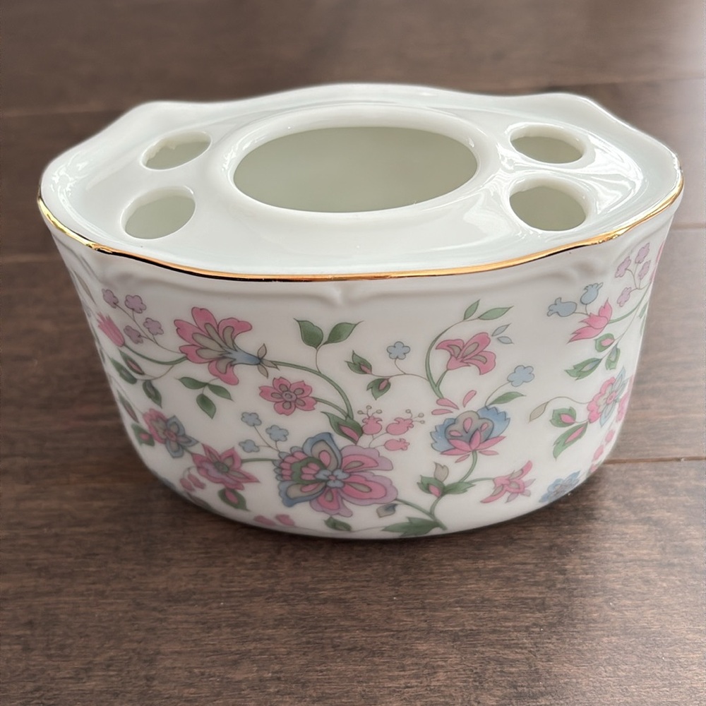 Vintage Japan Porcelain Floral Bathroom Vanity Toothbrush Storage, Decor